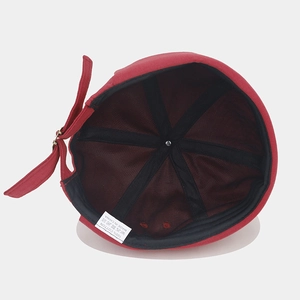 Retro red cotton docker cap with adjustable strap and premium inner stitching detail