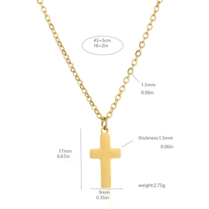 Collier avec pendentif croix en acier inoxydable plaqué or 18 carats avec dimensions