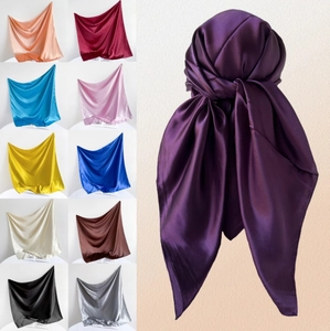 Women Satin Square Scarf Solid Color Silk Feel Headband Neck Scarf Elegant Satin Bandana Fashion Plain Hair Accessory For Daily