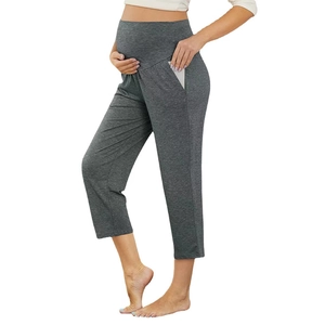 High waist maternity leggings in grey melange fabric with tummy support for home leisure