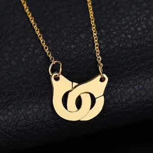 Polished 18K gold plated stainless steel handcuff pendant necklace for men and women