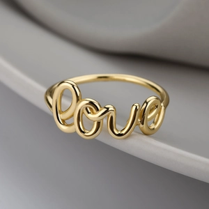 Verstellbarer Love Buchstaben Ring Kupfer Vergoldet Koreanisch Minimalistisch Süß Schriftzug Stil Schmuck Geschenk