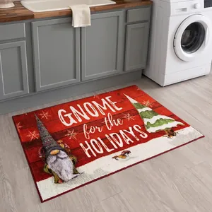 Detailed view of Gnome for the Holidays Christmas rug on a modern wood floor