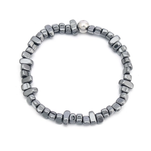 Handmade adjustable hematite beaded bracelet with irregular metallic grey stones