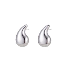 Polished silver teardrop stud earrings in high-quality stainless steel for women
