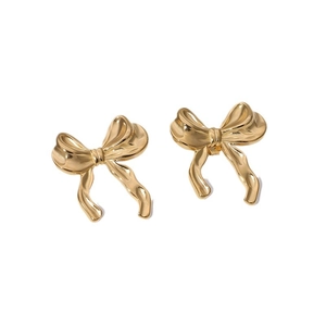 Minimalist 18K gold-plated stainless steel bow earrings with a polished mirror finish