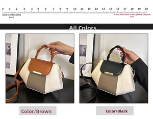 Detail view of contrast color crossbody bag with woven handle and adjustable strap
