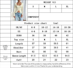 Detaillierte Größentabelle für bauchfreies Langarmshirt mit US-, UK- und EU-Maßen