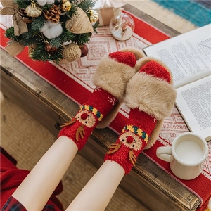 Christmas coral fleece reindeer socks and plush slippers set for winter warmth