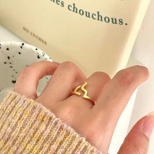 925 Sterling Silver Ring Minimalist Irregular Wavy Line Abstract Adjustable Open Band Jewelry For Women Niche Design