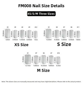 Guide des tailles détaillé pour faux ongles œil de chat nude en tailles XS, S et M
