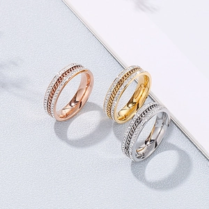 Stainless Steel Ring For Women Cuban Chain Link Design Double Row Zirconia Fashion Simple Jewelry