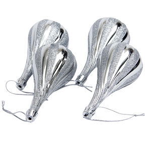 Detailed view of silver hot air balloon Christmas ornaments with glitter stripes
