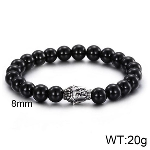 Handmade 8mm black beaded bracelet with silver Buddha head charm, weighs 20g