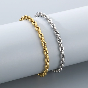 Chic 18K gold and silver stainless steel pig nose chain anklet set for women