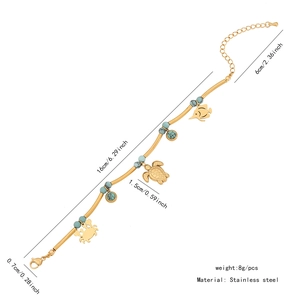 Detailed view of marine charm bracelet with sea turtle and crab, 16cm plus 6cm chain