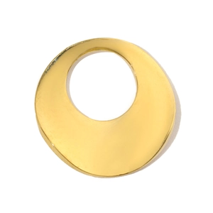 Close-up of a minimalist hollow circular gold-plated stainless steel pendant on white background