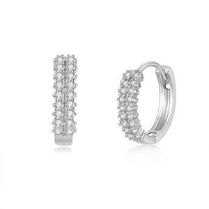 Elegant silver double-row zircon hoops with sparkling round cut stones for women