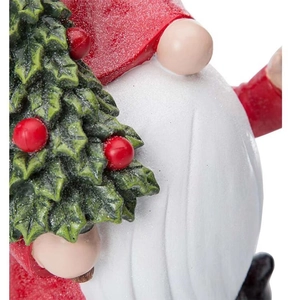 Resin Christmas gnome statue with red glitter hat and green tree desk ornament