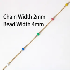 Handmade stainless steel 2mm gold chain with 4mm colorful beads for DIY jewelry making