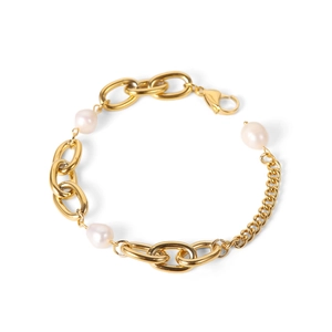 French vintage gold Cuban chain bracelet with freshwater pearls and a lobster clasp