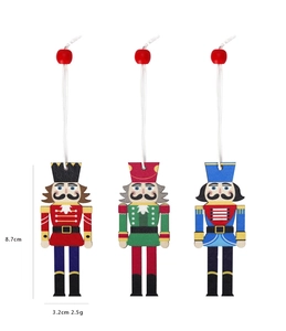 Detailed view of 8.7cm nutcracker wooden ornaments in red, green, and blue colors
