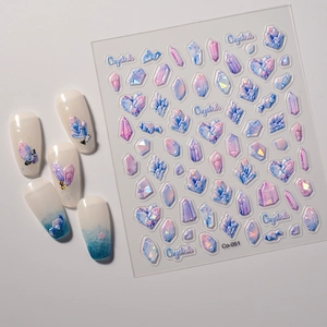 Adesivi per nail art in cristallo Aurora 3D con forme a cuore e sfumature blu-viola