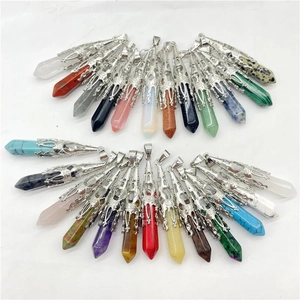 Natural Crystal Gemstone Hexagonal Pillar Pointed Conical Healing Dowsing Pendulum With Alloy Hollow Filigree Cap Vintage