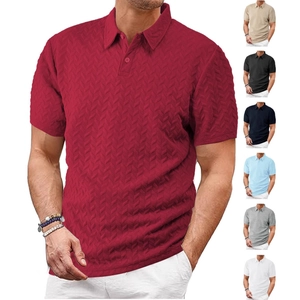 Polo Homme Manches Courtes Jacquard À Chevrons Tricot Respirant Été Décontracté Mode Urbaine Col À Revers