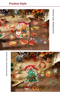 Macro d'autocollants de Noël vintage avec dinde, sapins et motifs botaniques de fêtes