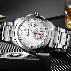 Elegante Herrenuhr aus silbernem Edelstahl mit kleiner Sekunde und Datumsanzeige