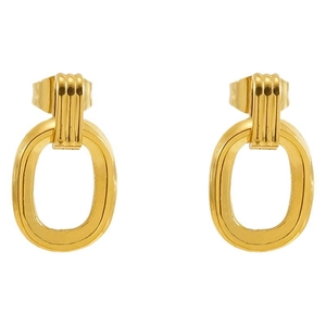 Boucles d'oreilles minimalistes en acier doré avec texture verticale et pendentif ovale