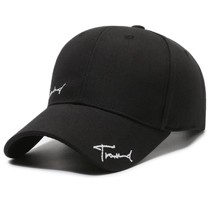 Classic black cotton baseball cap featuring white letter embroidery and a curved brim