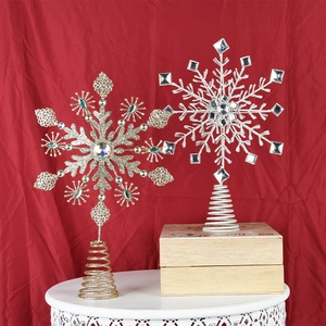 Puntale per albero di Natale a stella glitter oro e argento con gemme e base a molla