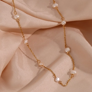 Artificial Pearl Necklace Stainless Steel Gold Plated Dainty Chain Minimalist Elegant Jewelry For Women