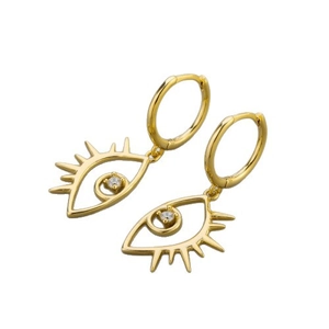 Golden evil eye hoop earrings with sparkling white zircon stones for women