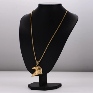 Hip hop vintage eagle head stainless steel pendant necklace with gold square box chain