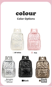 Matrix mit gesteppten Puffer-Rucksäcken in Creme, Rosa, Silber, Schwarz und Goldtönen