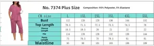 Size chart for floral print plus size pajama set showing measurements from L to 5XL