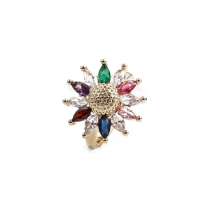 Bague tournesol élégante en cuivre plaqué or avec zircons cubiques multicolores