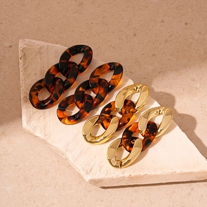 Geometric Chain Link Dangle Earrings Acrylic Tortoiseshell Leopard Print Alloy With Silver Earring Post Vintage Style