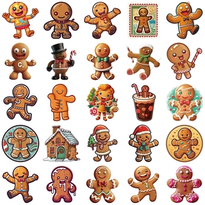 Set of 50 cartoon gingerbread man stickers for Christmas decoration in 5x5 grid layout