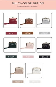 Litchi pattern PU leather mini wallets shown in 8 colors with vintage metal frames