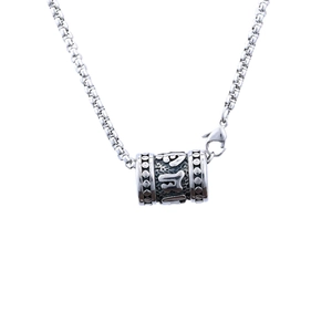 Vintage stainless steel Thangka cylinder pendant necklace with six-character mantra