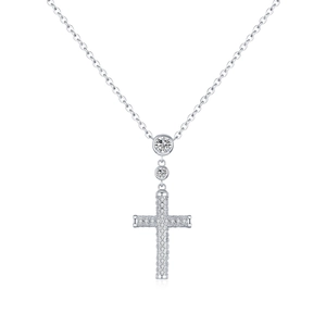 Sparkling S925 sterling silver cross necklace with full diamond inlay on white background