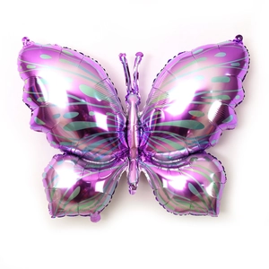 Ice purple butterfly aluminum foil balloon with green floral patterns for birthday parties