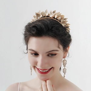 Bridal Crown Headband Handmade Golden Alloy Leaf Baroque Forest Style Wedding Hair Accessories For Women