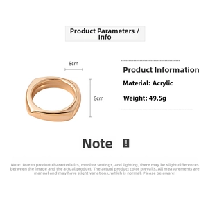 Detailed chart showing rose gold square acrylic bracelet dimensions and 49.5g weight info