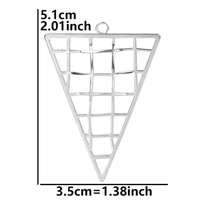 Detailed size view of silver hollow triangle pendant with 5.1cm height measurements