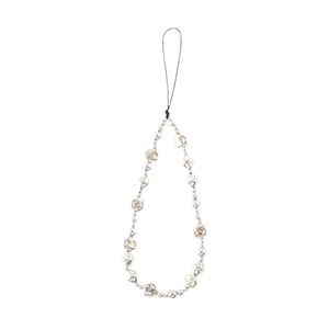 Chic silver metallic beaded phone charm strap with irregular beads and durable black cord